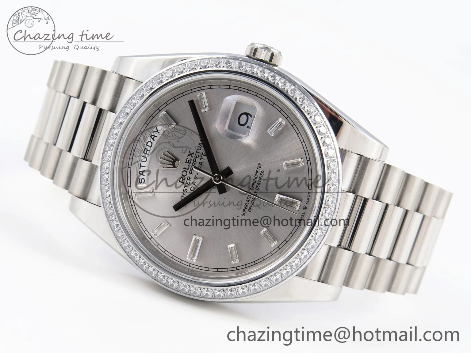 DayDate 40 SS GSF Gain Weight Silver Crystal Dial on President Bracelet A2836