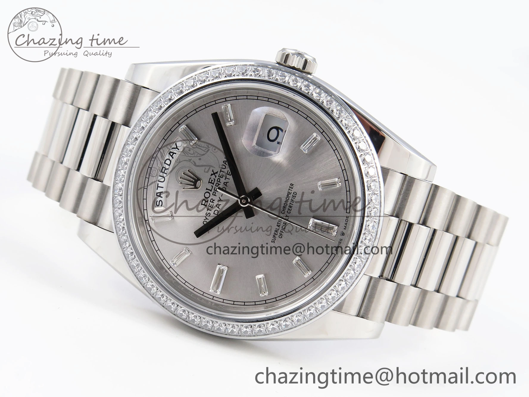 DayDate 40 SS GSF Gain Weight Silver Crystal Dial on President Bracelet A2836