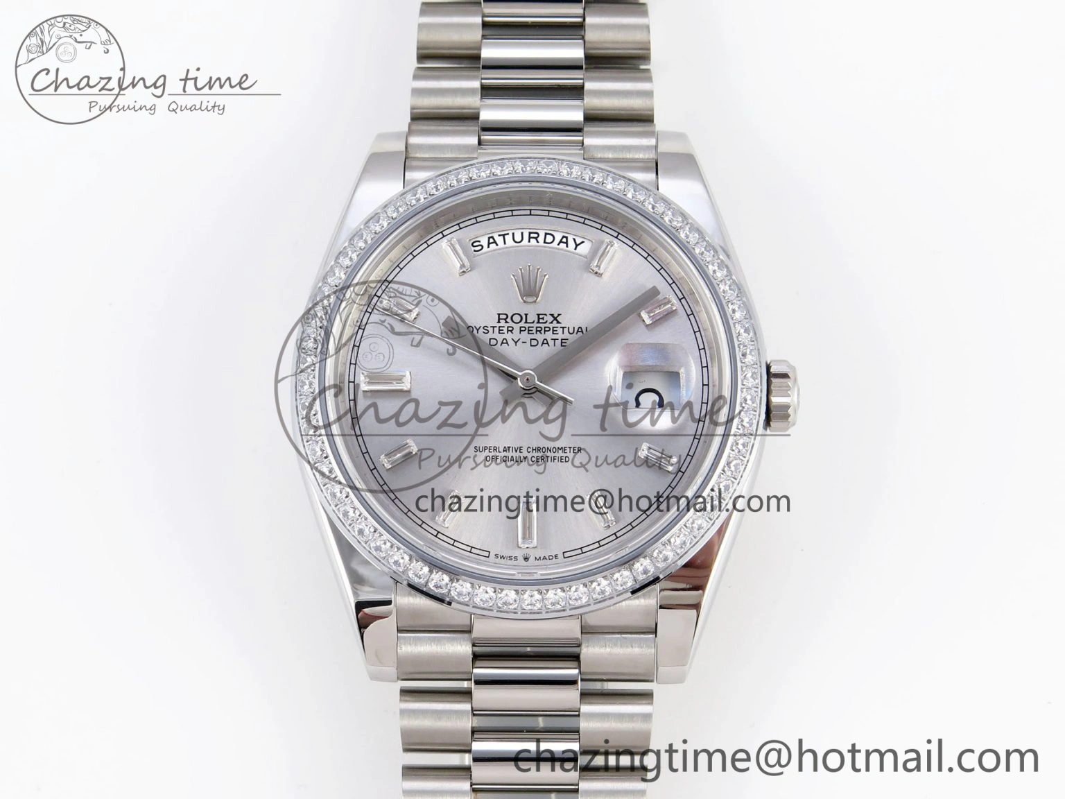 DayDate 40 SS GSF Gain Weight Silver Crystal Dial on President Bracelet A2836