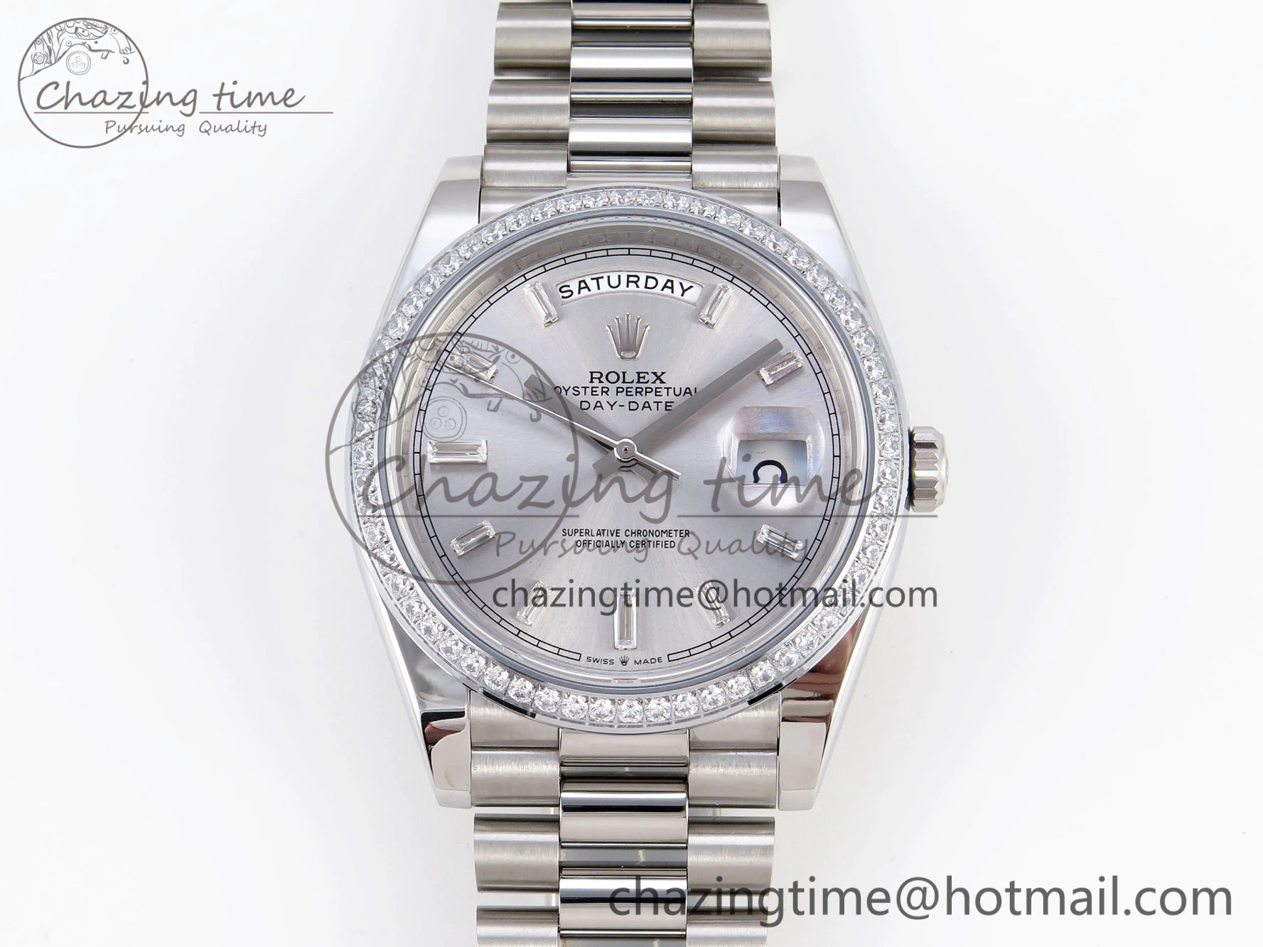 DayDate 40 SS GSF Gain Weight Silver Crystal Dial on President Bracelet A2836
