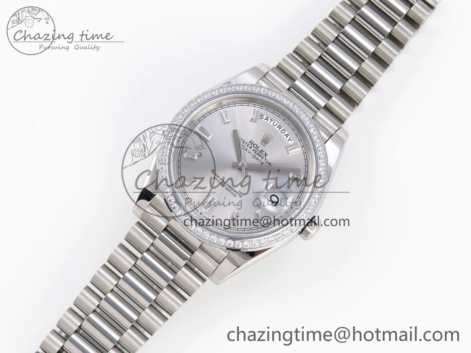 DayDate 40 SS GSF Gain Weight Silver Crystal Dial on President Bracelet A2836