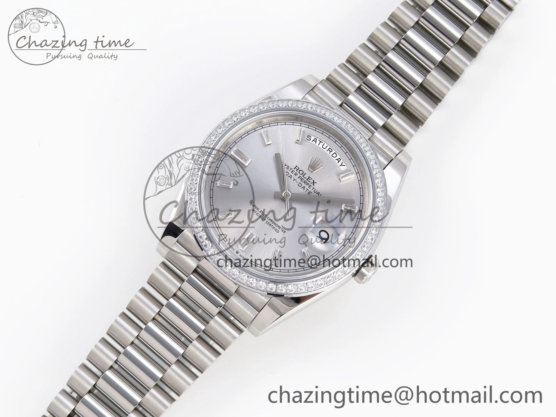 DayDate 40 SS GSF Gain Weight Silver Crystal Dial on President Bracelet A2836