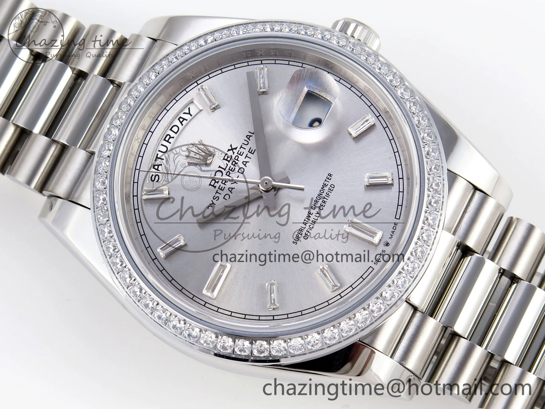 DayDate 40 SS GSF Gain Weight Silver Crystal Dial on President Bracelet A2836