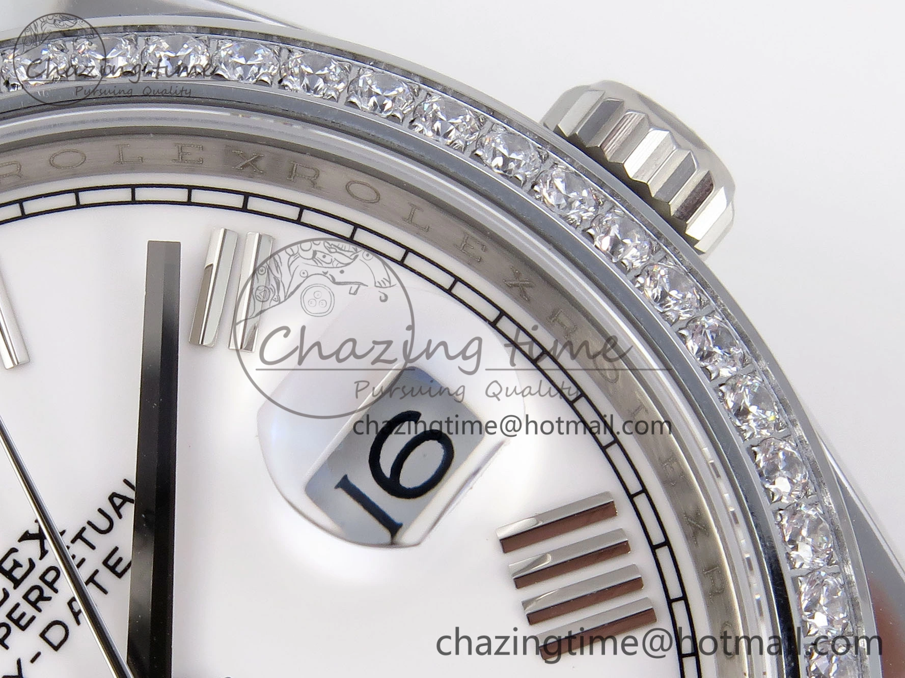 DayDate 40 SS GSF Gain Weight White Roman Dial Diamonds Bezel on President Bracelet A2836