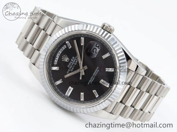 DayDate 40 SS JDF 904L Steel Black Crystal Dial on President Bracelet VR3255 V3 (Gain Weight)