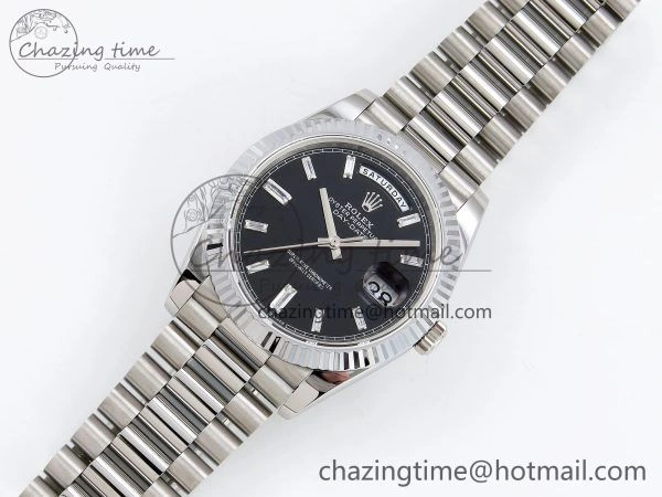 DayDate 40 SS JDF 904L Steel Black Crystal Dial on President Bracelet VR3255 V3 (Gain Weight)