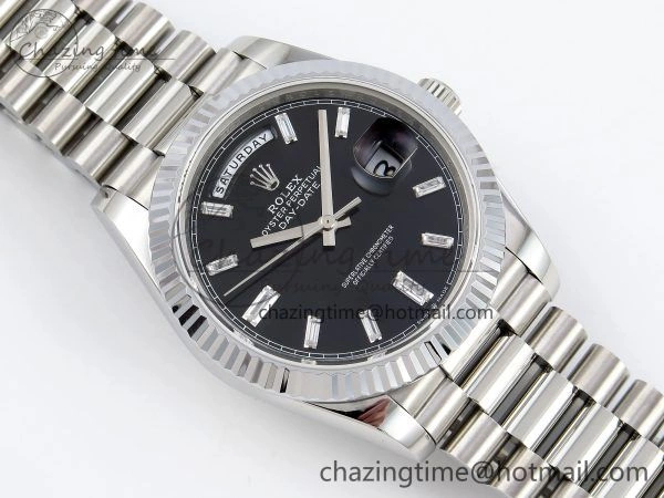 DayDate 40 SS JDF 904L Steel Black Crystal Dial on President Bracelet VR3255 V3 (Gain Weight)