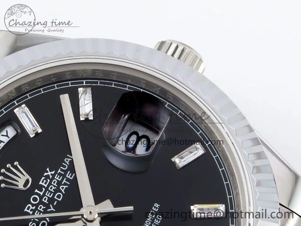 DayDate 40 SS JDF 904L Steel Black Crystal Dial on President Bracelet VR3255 V3 (Gain Weight)