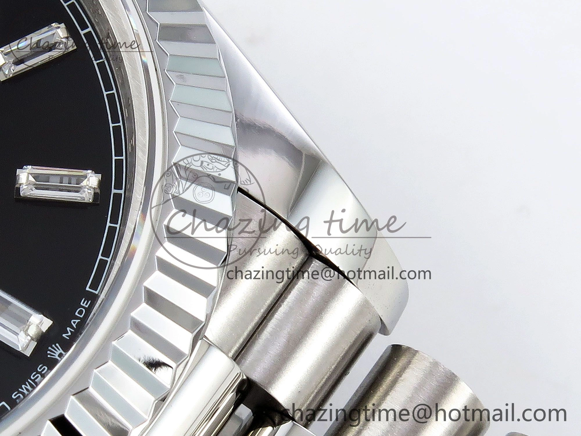 DayDate 40 SS JDF 904L Steel Black Crystal Dial on President Bracelet VR3255 V3 (Gain Weight)