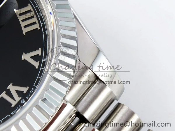 DayDate 40 SS JDF 904L Steel Black Roman Dial on President Bracelet VR3255 V3 (Gain Weight)