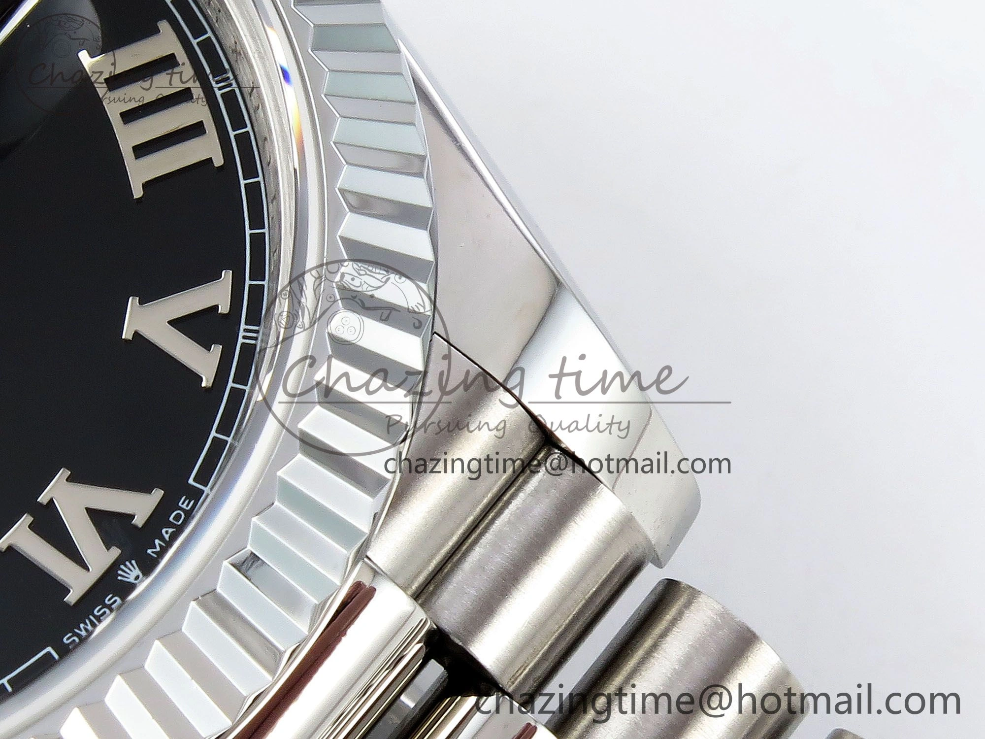 DayDate 40 SS JDF 904L Steel Black Roman Dial on President Bracelet VR3255 V3 (Gain Weight)