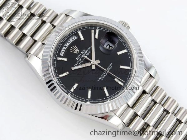 DayDate 40 SS JDF 904L Steel Black Stick Dial on President Bracelet VR3255 V3 (Gain Weight)