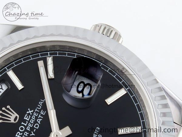 DayDate 40 SS JDF 904L Steel Black Stick Dial on President Bracelet VR3255 V3 (Gain Weight)