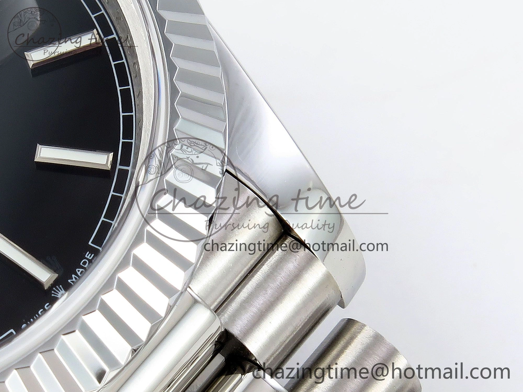 DayDate 40 SS JDF 904L Steel Black Stick Dial on President Bracelet VR3255 V3 (Gain Weight)