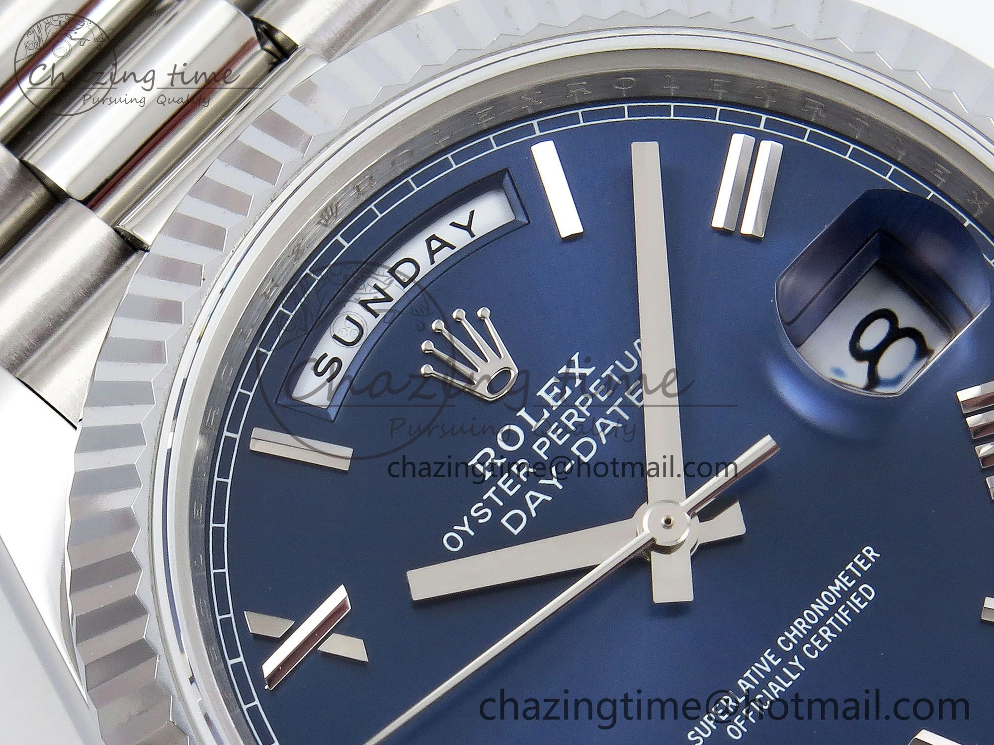 DayDate 40 SS JDF 904L Steel Blue Roman Dial on President Bracelet VR3255 V3 (Gain Weight)