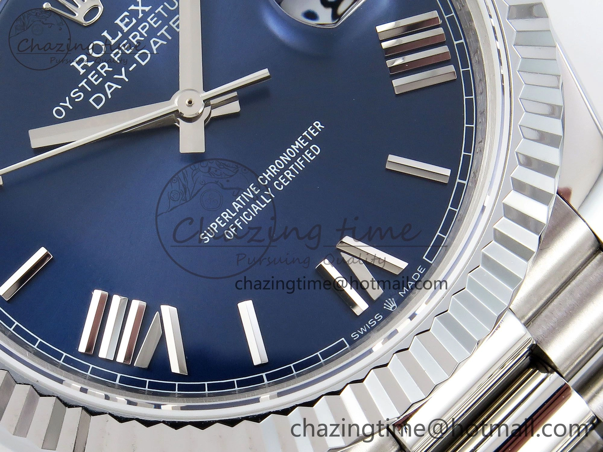 DayDate 40 SS JDF 904L Steel Blue Roman Dial on President Bracelet VR3255 V3 (Gain Weight)