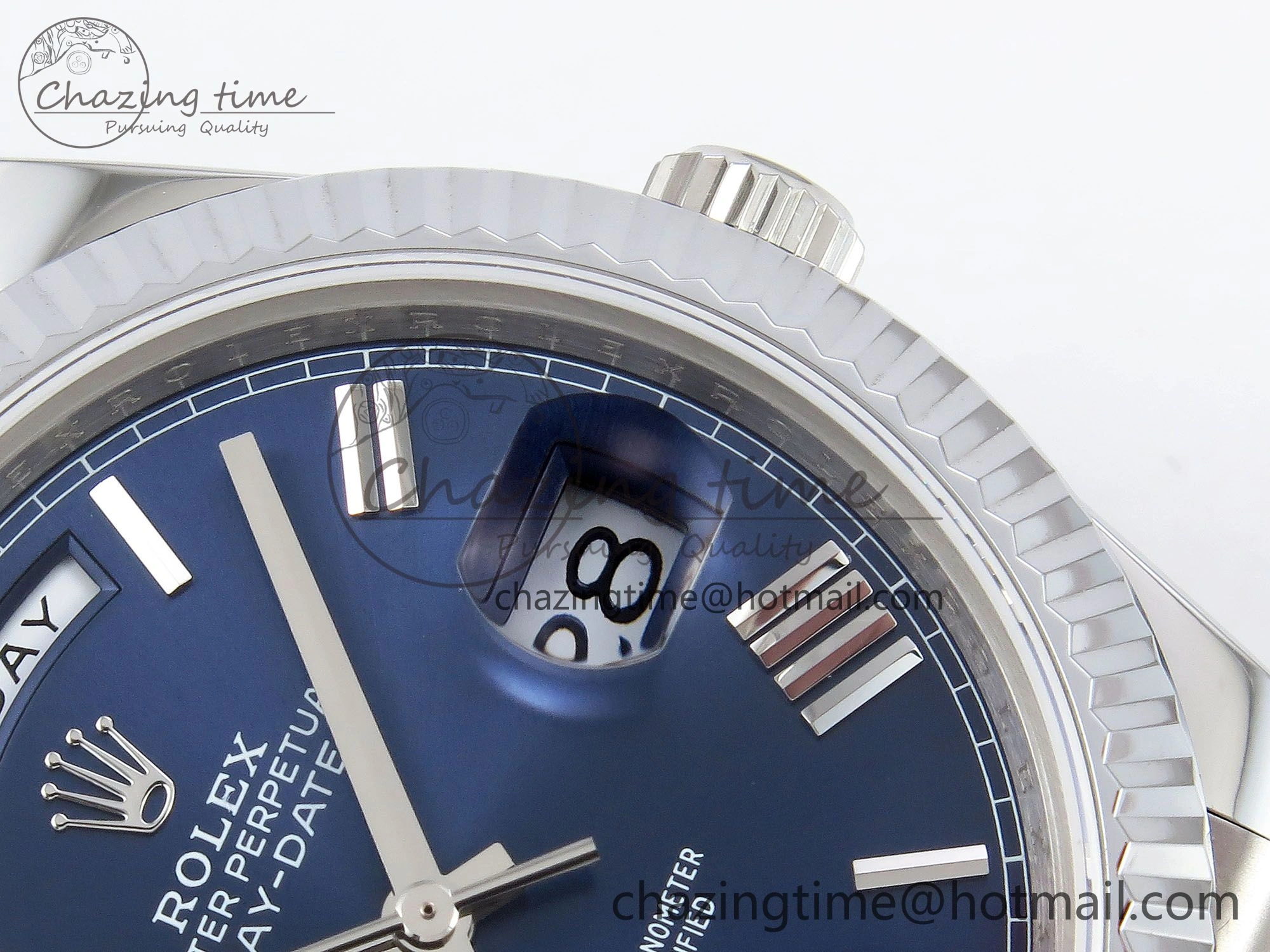 DayDate 40 SS JDF 904L Steel Blue Roman Dial on President Bracelet VR3255 V3 (Gain Weight)