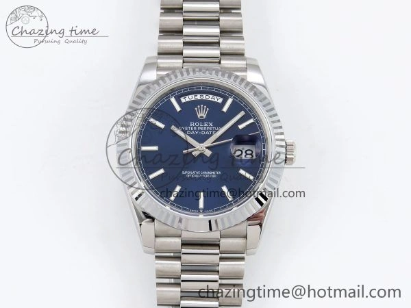 DayDate 40 SS JDF 904L Steel Blue Stick Dial on President Bracelet VR3255 V3 (Gain Weight)