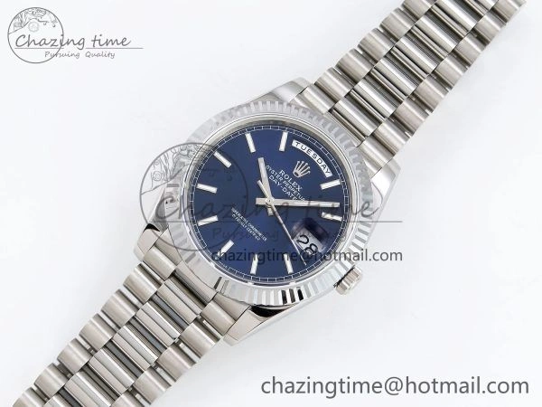 DayDate 40 SS JDF 904L Steel Blue Stick Dial on President Bracelet VR3255 V3 (Gain Weight)