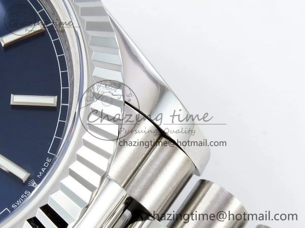 DayDate 40 SS JDF 904L Steel Blue Stick Dial on President Bracelet VR3255 V3 (Gain Weight)