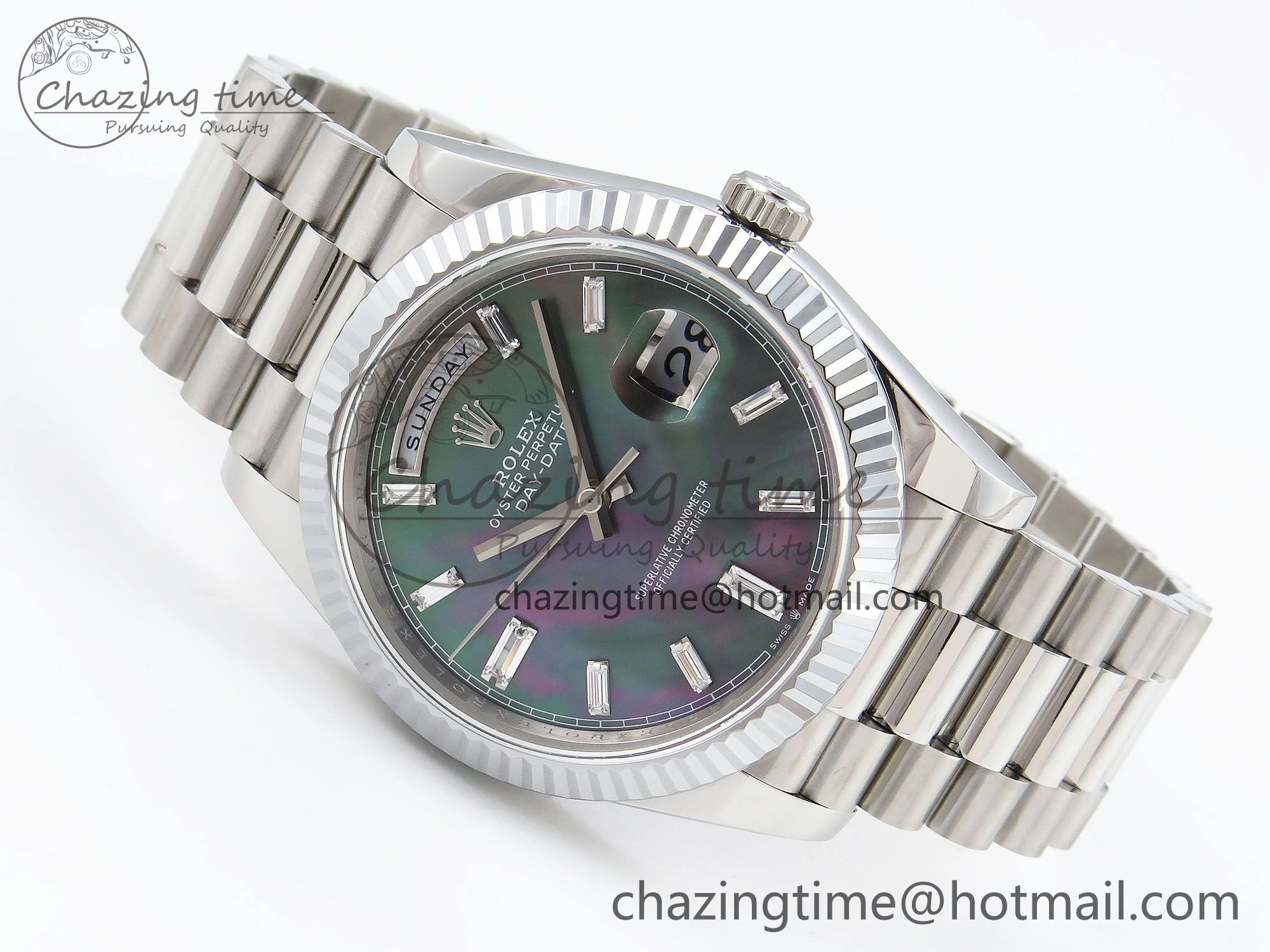 DayDate 40 SS JDF 904L Steel Gray MOP Crystal Dial on President Bracelet VR3255 V3 (Gain Weight)