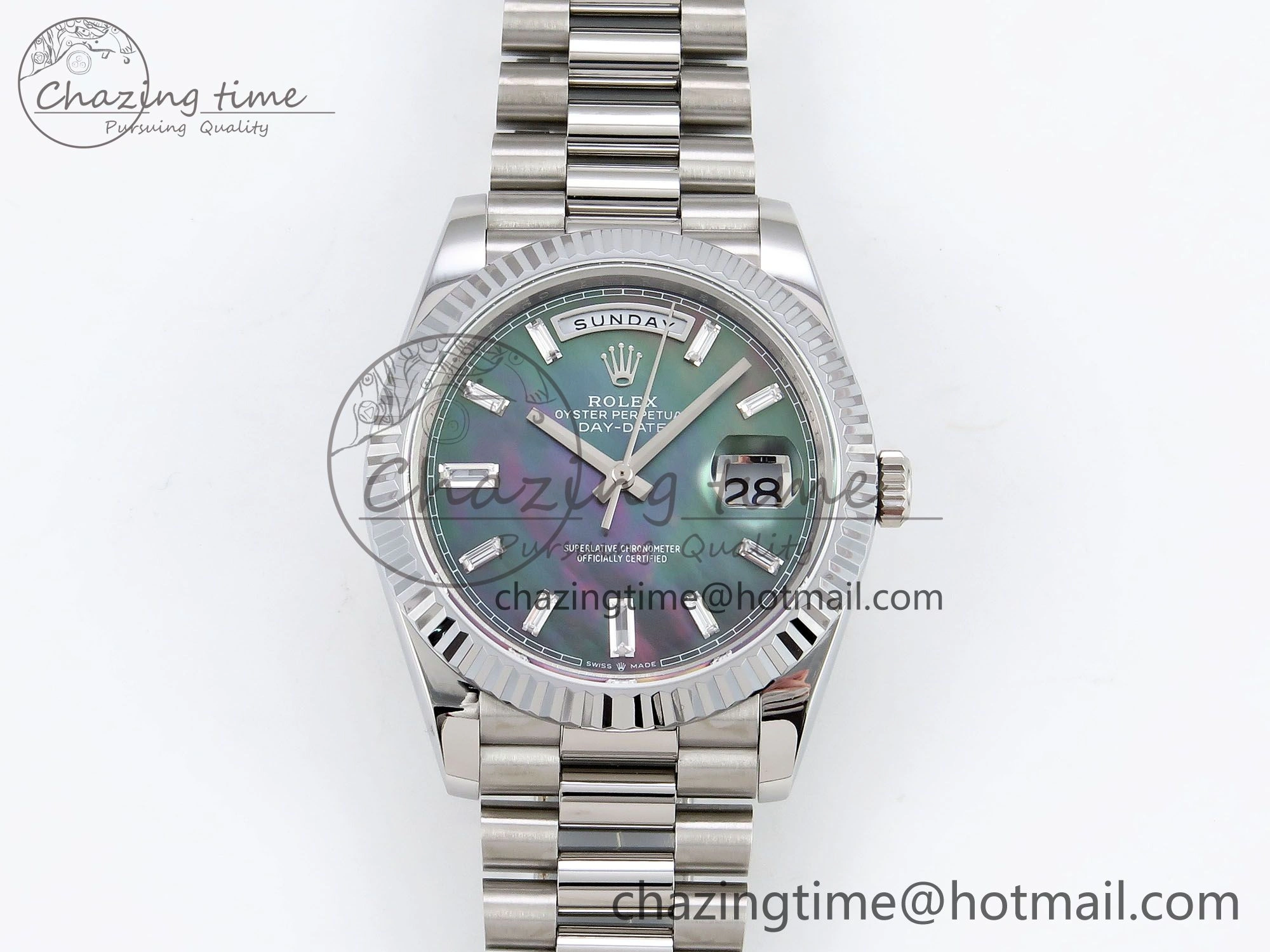 DayDate 40 SS JDF 904L Steel Gray MOP Crystal Dial on President Bracelet VR3255 V3 (Gain Weight)