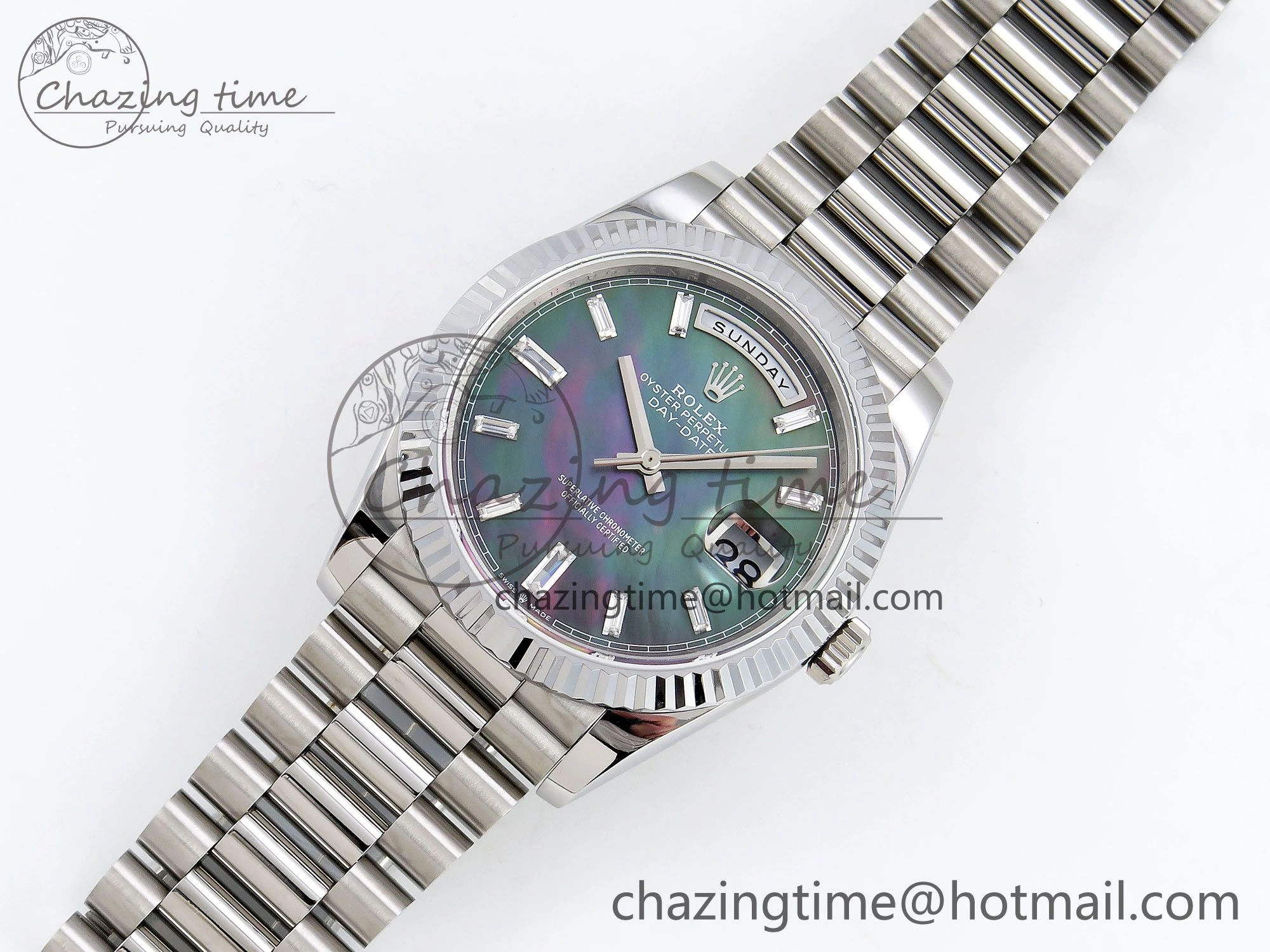 DayDate 40 SS JDF 904L Steel Gray MOP Crystal Dial on President Bracelet VR3255 V3 (Gain Weight)