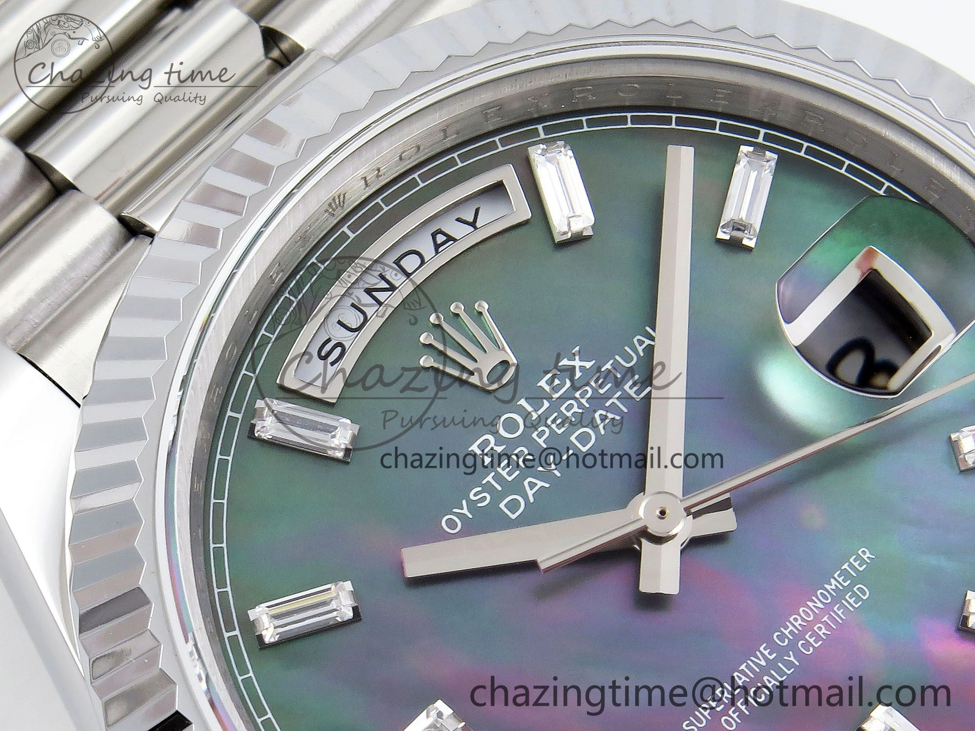 DayDate 40 SS JDF 904L Steel Gray MOP Crystal Dial on President Bracelet VR3255 V3 (Gain Weight)
