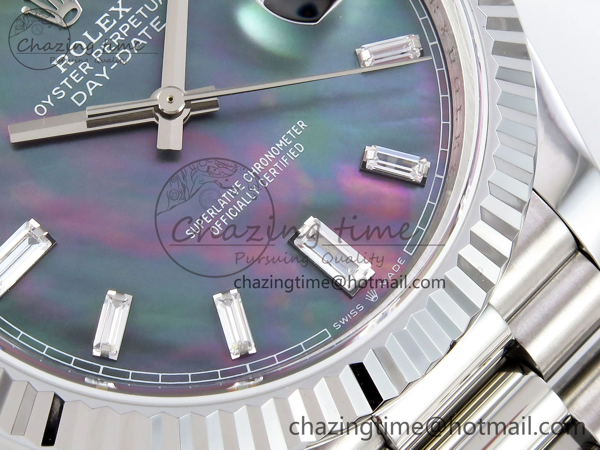 DayDate 40 SS JDF 904L Steel Gray MOP Crystal Dial on President Bracelet VR3255 V3 (Gain Weight)