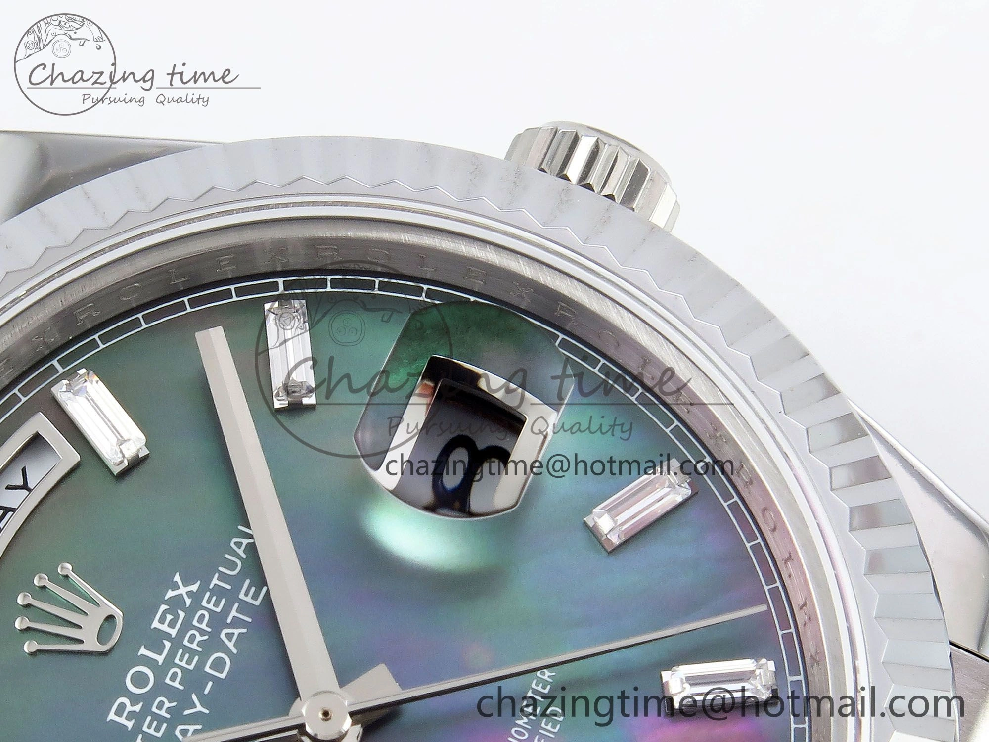 DayDate 40 SS JDF 904L Steel Gray MOP Crystal Dial on President Bracelet VR3255 V3 (Gain Weight)