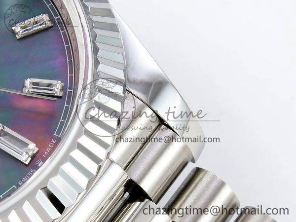 DayDate 40 SS JDF 904L Steel Gray MOP Crystal Dial on President Bracelet VR3255 V3 (Gain Weight)