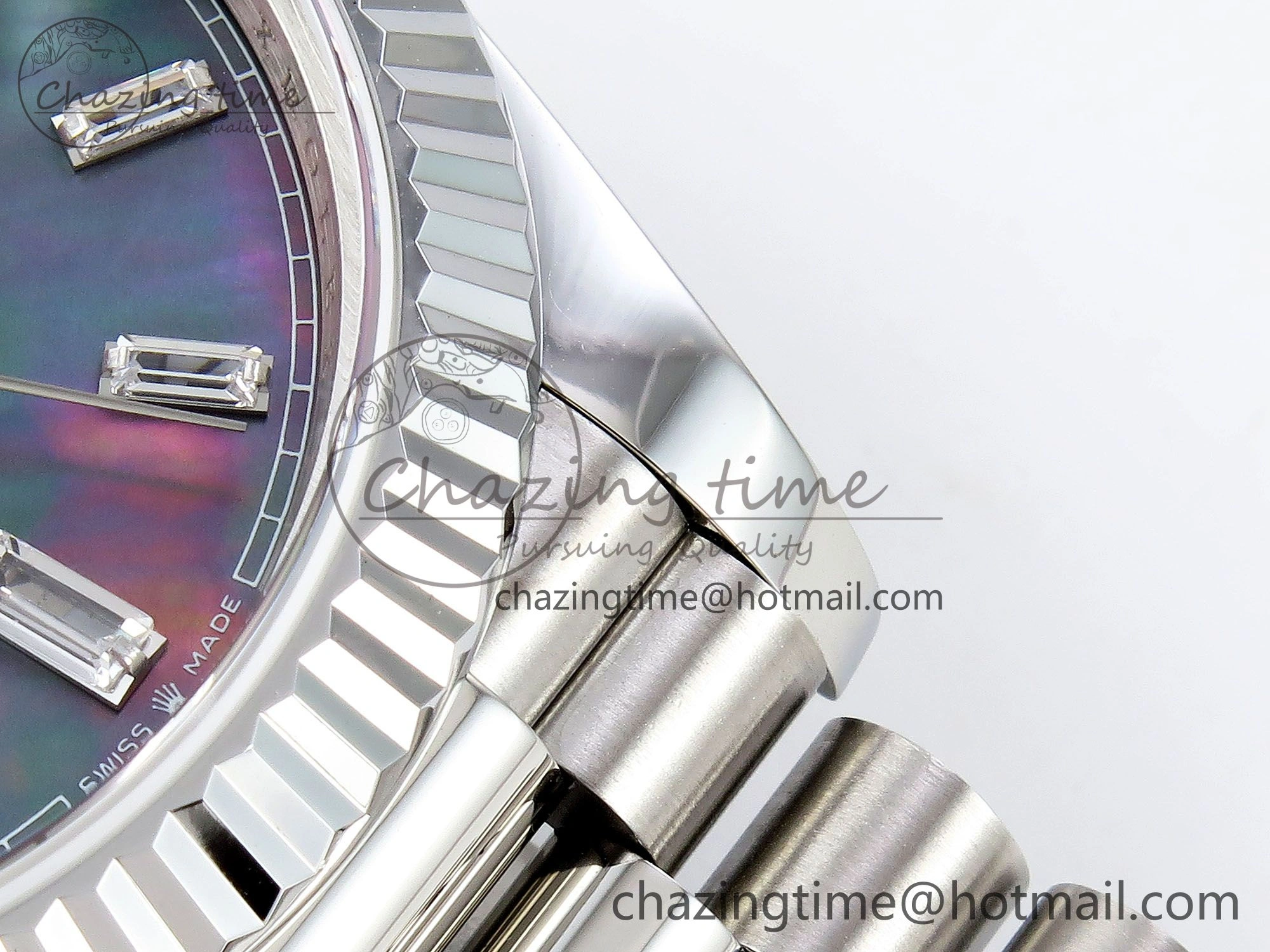 DayDate 40 SS JDF 904L Steel Gray MOP Crystal Dial on President Bracelet VR3255 V3 (Gain Weight)