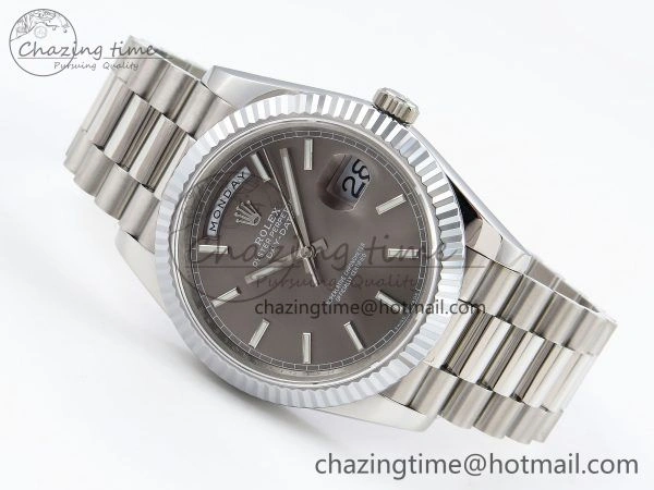 DayDate 40 SS JDF 904L Steel Gray Stick Dial on President Bracelet VR3255 V3 (Gain Weight)