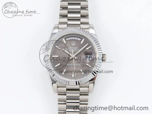 DayDate 40 SS JDF 904L Steel Gray Stick Dial on President Bracelet VR3255 V3 (Gain Weight)