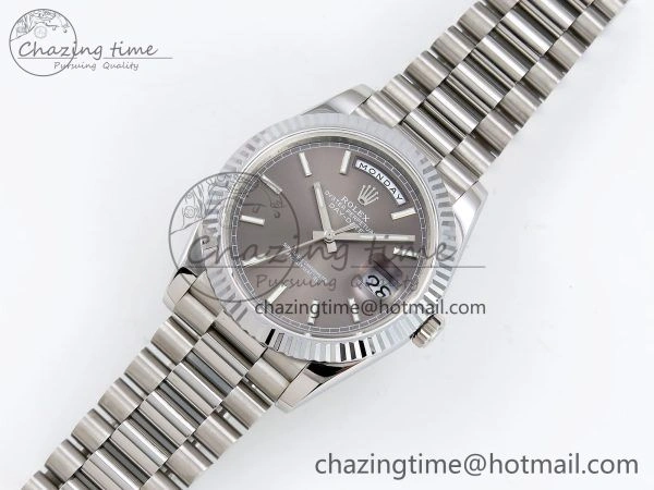 DayDate 40 SS JDF 904L Steel Gray Stick Dial on President Bracelet VR3255 V3 (Gain Weight)