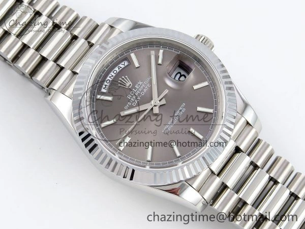 DayDate 40 SS JDF 904L Steel Gray Stick Dial on President Bracelet VR3255 V3 (Gain Weight)