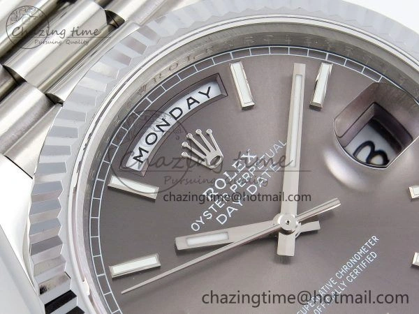 DayDate 40 SS JDF 904L Steel Gray Stick Dial on President Bracelet VR3255 V3 (Gain Weight)