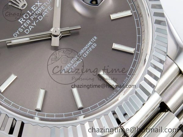 DayDate 40 SS JDF 904L Steel Gray Stick Dial on President Bracelet VR3255 V3 (Gain Weight)