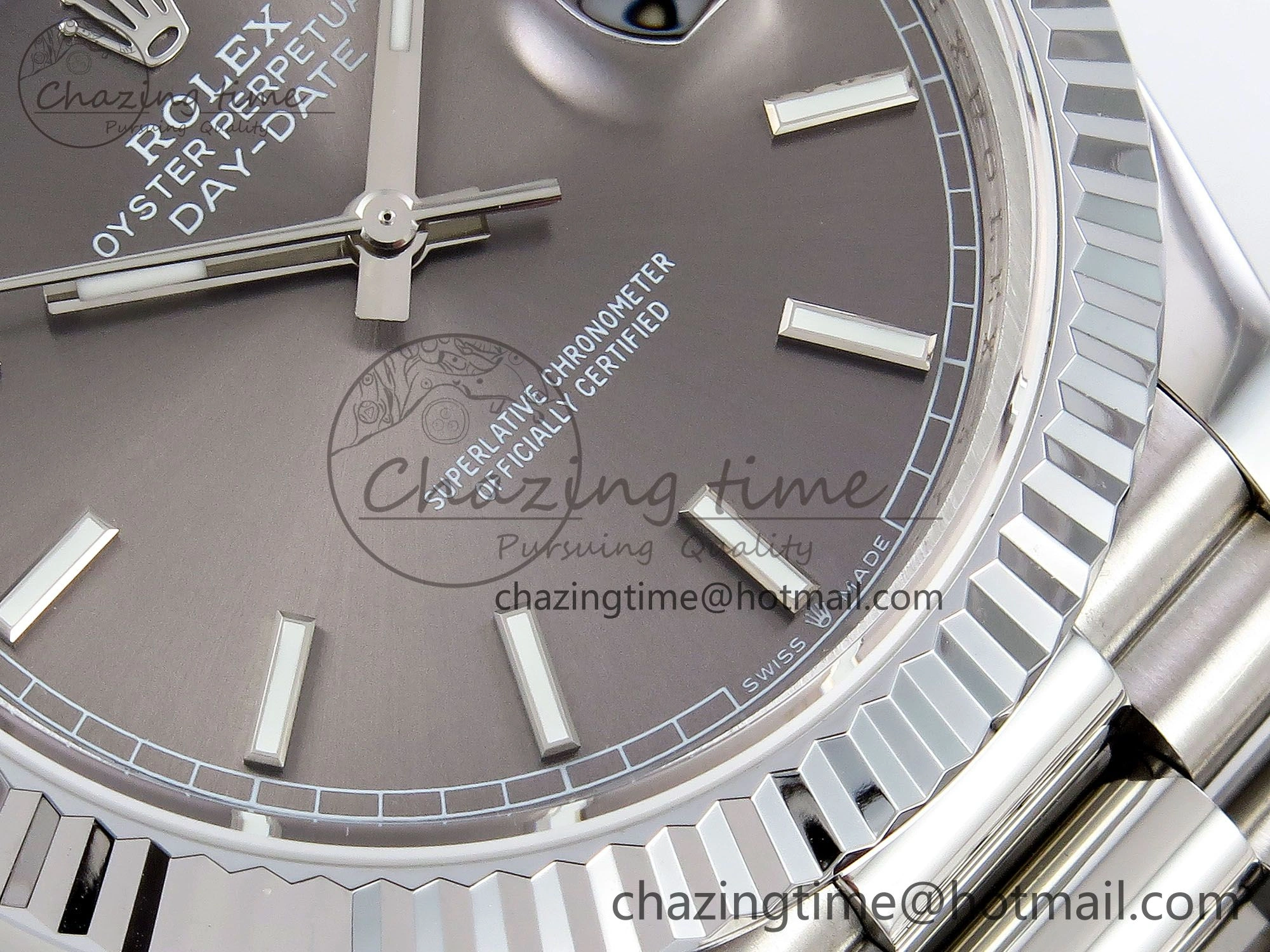 DayDate 40 SS JDF 904L Steel Gray Stick Dial on President Bracelet VR3255 V3 (Gain Weight)