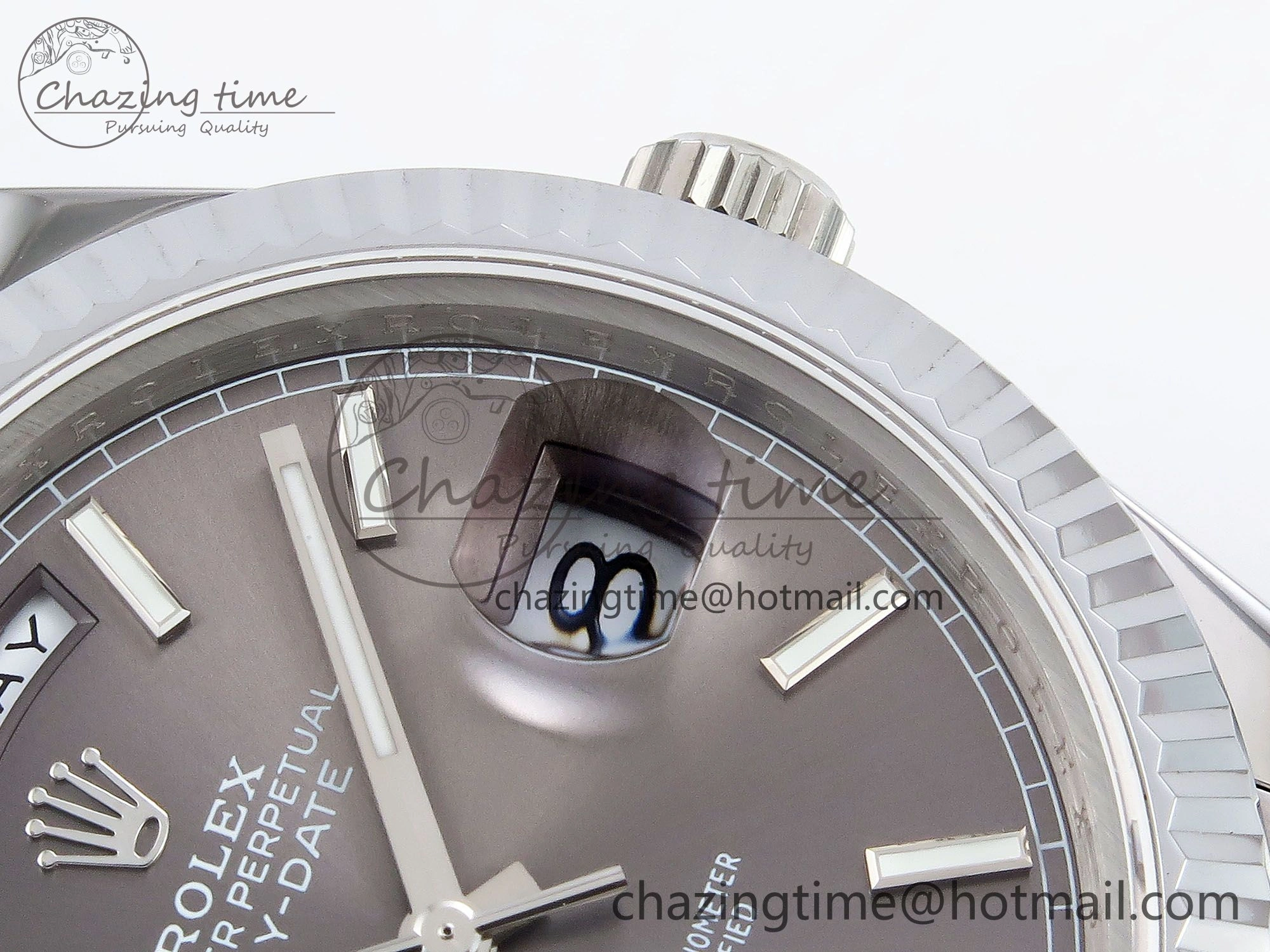 DayDate 40 SS JDF 904L Steel Gray Stick Dial on President Bracelet VR3255 V3 (Gain Weight)