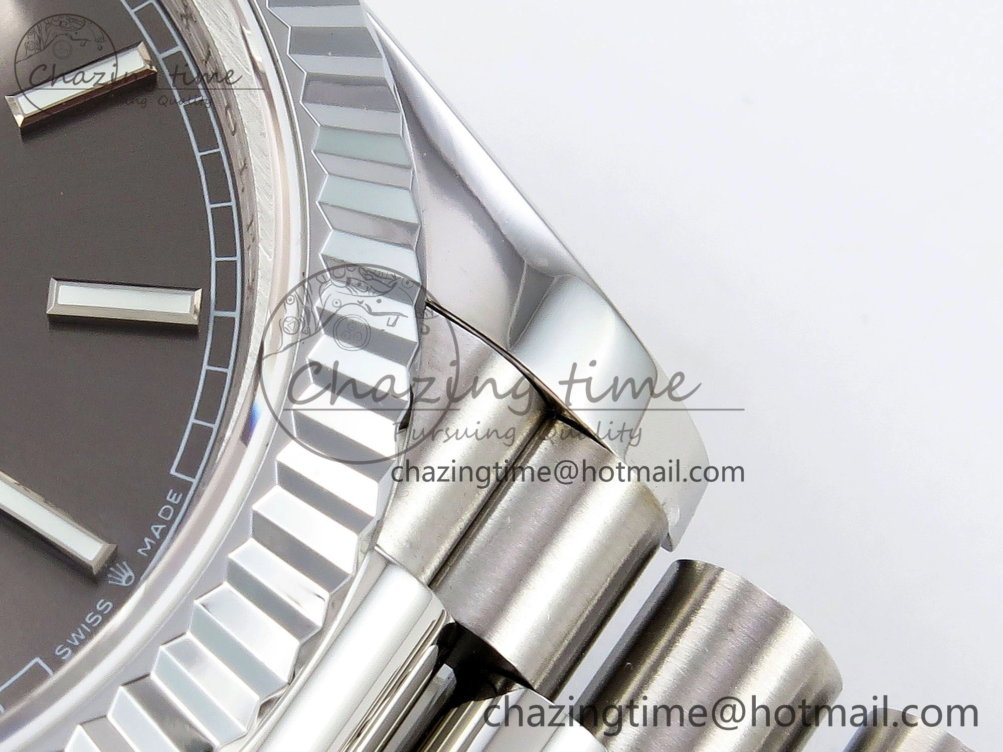 DayDate 40 SS JDF 904L Steel Gray Stick Dial on President Bracelet VR3255 V3 (Gain Weight)