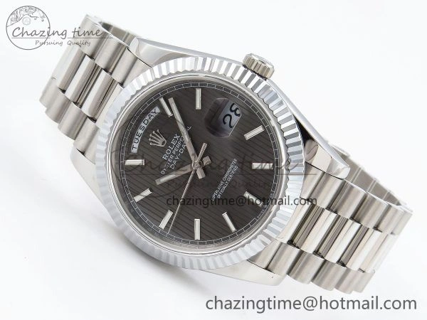 DayDate 40 SS JDF 904L Steel Gray Textured Stick Dial on President Bracelet VR3255 V3 (Gain Weight)