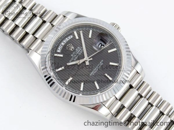 DayDate 40 SS JDF 904L Steel Gray Textured Stick Dial on President Bracelet VR3255 V3 (Gain Weight)