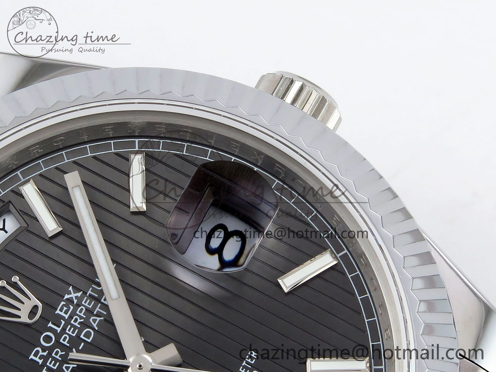 DayDate 40 SS JDF 904L Steel Gray Textured Stick Dial on President Bracelet VR3255 V3 (Gain Weight)