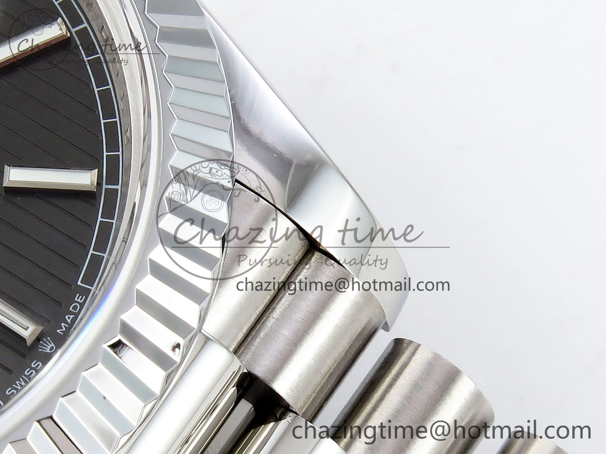 DayDate 40 SS JDF 904L Steel Gray Textured Stick Dial on President Bracelet VR3255 V3 (Gain Weight)