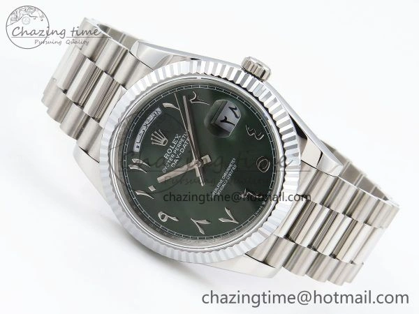 DayDate 40 SS JDF 904L Steel Green Arabic Dial on President Bracelet VR3255 V3 (Gain Weight)