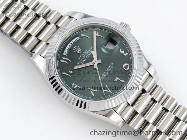 DayDate 40 SS JDF 904L Steel Green Arabic Dial on President Bracelet VR3255 V3 (Gain Weight)