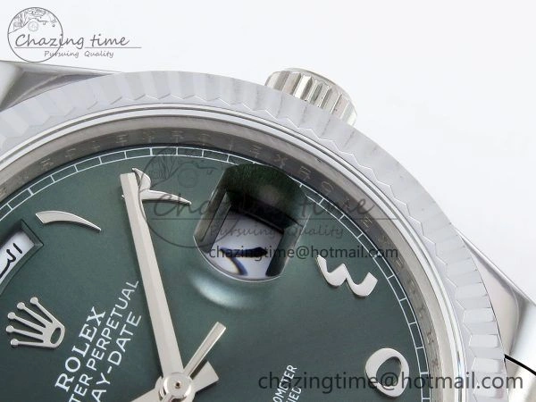DayDate 40 SS JDF 904L Steel Green Arabic Dial on President Bracelet VR3255 V3 (Gain Weight)