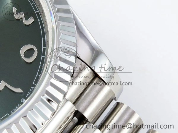 DayDate 40 SS JDF 904L Steel Green Arabic Dial on President Bracelet VR3255 V3 (Gain Weight)
