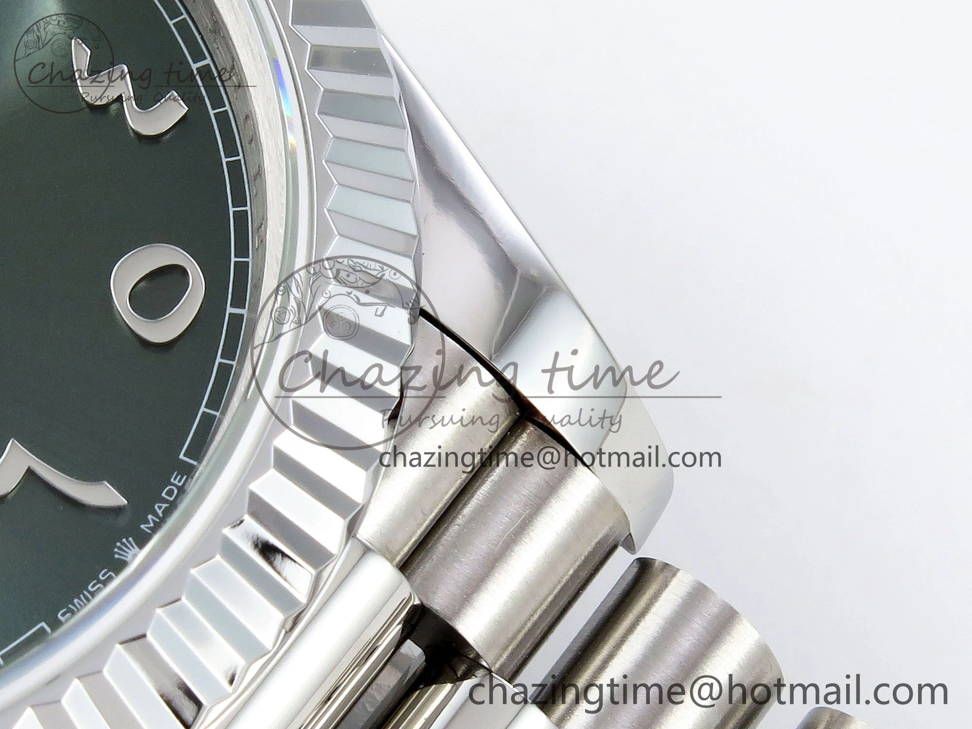 DayDate 40 SS JDF 904L Steel Green Arabic Dial on President Bracelet VR3255 V3 (Gain Weight)